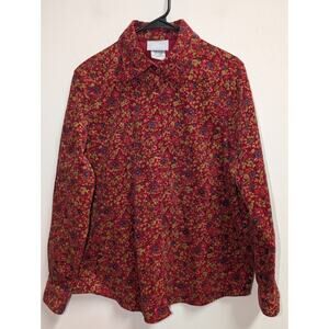 Vtg Corduroy Floral Button Down Shirt Red Women's Country